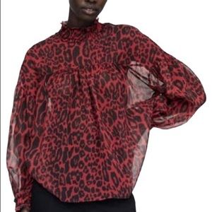 Zara sheer red leopard print blouse